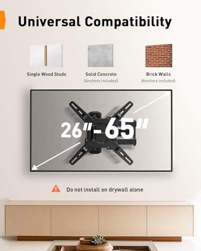Perlegear Full Motion TV Mount for Most 26–65 inch Flat or Curved TVs up to 82 lbs, Wall Mount TV Bracket with Articulating Arms, Tool-Free Tilt, Swivel, Extension, Max VESA 400x400mm, PGMF3 - size: for 26-65 inch TVs