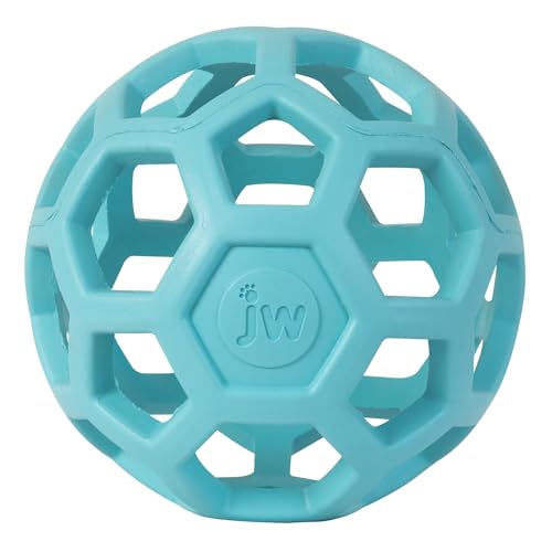 JW Pet HOL-ee Roller™, Dog Toy Puzzle Ball, Natural Rubber, Medium (4.5” Inch Diameter), Blue - color: Blue, size: 4.5 Inch