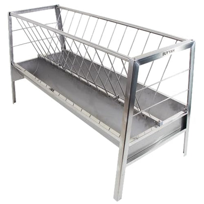 Stainless Steel Pasture Feeder, 5-Feet, 77 Gallon Capacity Livestock Feeder with Deeper Feeding Pan, Easy to Assemble and Carry, Feeding Goats, Sheep and Ponies, for Farms, Sheep Sheds