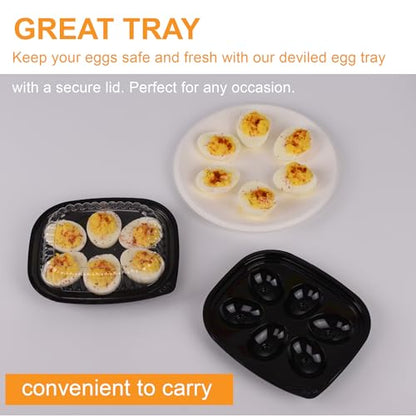 Plastic Deviled Egg Food Tray Six Egg Halves with Disposable Clear Lid - Deviled Egg Containers with Lid (12 Trays and 12 Lids)