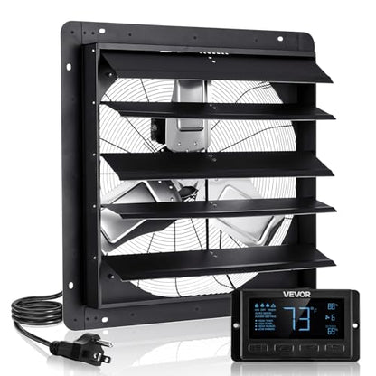 VEVOR 24 inch Exhaust Fan, Wall Mounted Attic Fan with Variable Speed, Temperature & Humidity Controller, 4800 CFM, Automatic Shutter - size: 24 Inch