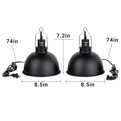 WACOOL TERRA Reptile Light Fixture 2 Pack, 8.5 in Deep Dome Reptile Heat Lamp Fixture, Optical Reflection Terrarium Light Fixture for Reptile UVB UVA Heat Basking Bulbs, Separate Switch & Hook - style: 8.5 inch-2pack