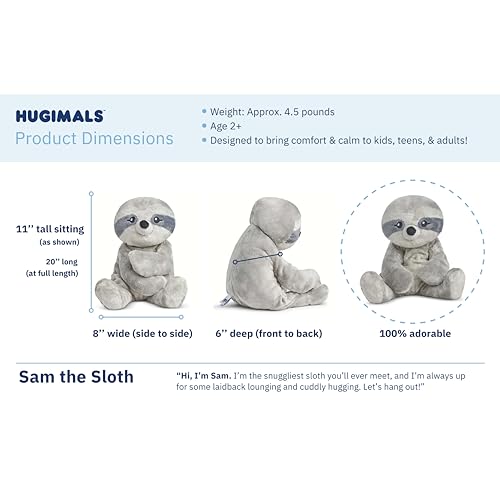 HUGIMALS Sam the Sloth 20 Inch 4.5 lb Heavy Cute Sensory Weighted Comfort Plush | Large Unscented Washable Self Care Calming Stuffed Animal for Kids, Teens and Adults - color: Sam the Sloth