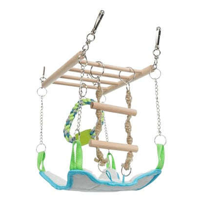 Trixie Small Animal Suspension Bridge, Hanging Cage Accessory with Hammock and Climbing Toys - Ladder and Ring, Ideal for Rats, Ferrets, Guinea Pigs, Mice - color: Blue
