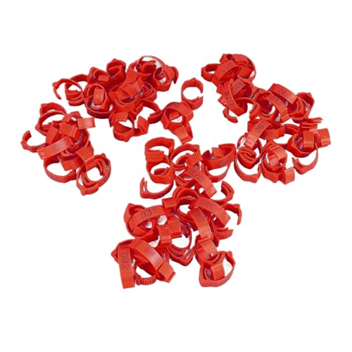 SUNGOOYUE 100 Pcs Chicken Leg Rings Plastic Numbered Poultry Identification Bands Clip On Round Ankle for Chickens Ducks Hens Breeders Farm Flock Tracking (100Pcs Red Rings with Number Markers) - color: 100pcs Red Rings With Number Markers