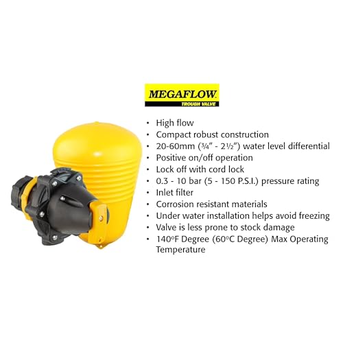 Jobe Valves J-MFV0125DLT Megaflow Trough Valve, 1.25" NPT w/DLT (Detach Base Long Tail), High Flow Float Valve for Livestock Water Troughs & Tanks, Underwater Mount, 5–150 PSI, Corrosion Resistant