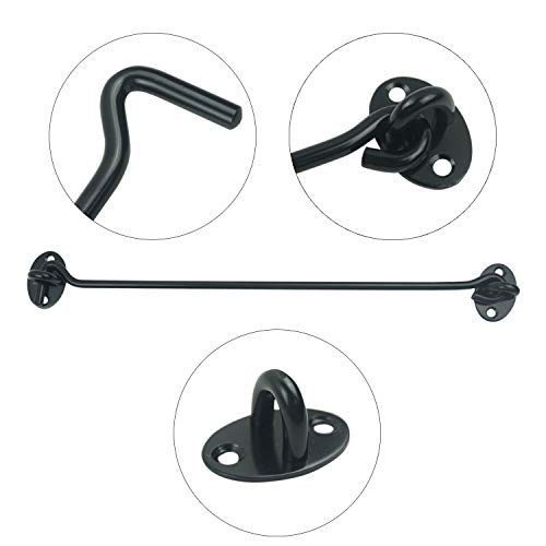 2PCS 12 Inch Stainless Steel Barn Door Hook and Eye Latch Black, Long Privacy Cabin Door Swivel Window Hook, Heavy Duty Gate Latch Holder Easy Lock- for Sliding Door, Garage, Shed, Window - size: 12 Inch - Black