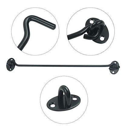 2PCS 12 Inch Stainless Steel Barn Door Hook and Eye Latch Black, Long Privacy Cabin Door Swivel Window Hook, Heavy Duty Gate Latch Holder Easy Lock- for Sliding Door, Garage, Shed, Window - size: 12 Inch - Black