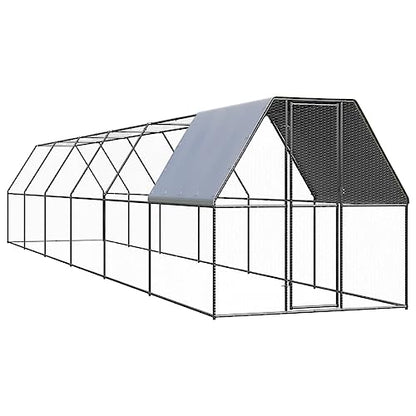 Galvanized Steel Outdoor Chicken Coop 6.6'x39.4'x6.6' Large Aviary Cage with Lockable Gate for Hens Ducks Rabbits Small Animals - size: 6.6' x 39.4' x 6.6' (W x D x H)