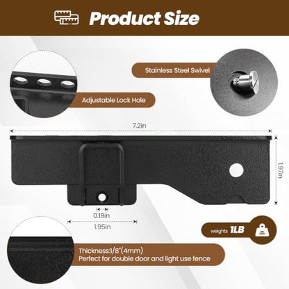 Kryonix 7.5" Flip Gate Latch Lock with 3 Hole, Heavy Duty Carbon Steel Door Latch for Outdoor Wooden Fence, 180°Adjustable Double Gate Latch for Sliding Swing Open Gate,Barn Door - size: 2PCS-Upgraded