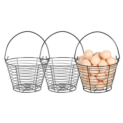 3 PCS 8" Black Round Wire Egg Baskets With Handle, Small Metal Egg Collecting Basket for Gathering Fresh Eggs, Chicken and Duck Eggs Hunting Basket Egg Holder Countertop - style: Round-3 Pack
