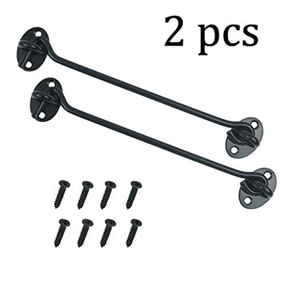 2PCS 8 Inch Stainless Steel Barn Door Hook and Eye Latch - Black, Long Privacy Cabin Swivel Window Hook, Heavy Duty Gate Latch Holder Easy Lock - for Sliding Door, Garage, Shed, Window - size: 8 Inch - Black