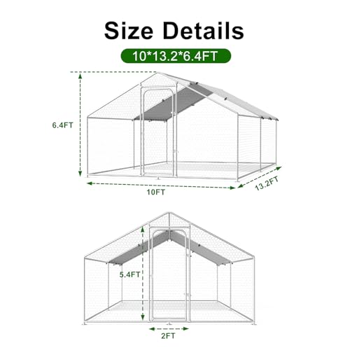 Large Metal Chicken Coop, Chicken Run Pen with Waterproof and Anti-UV Cover Walk-in Poultry Cage for Yard Duck Rabbit Other Small Animals Hen House Outdoor (10' L x 13.2' W x 6.4' H) - size: 158.0"L x 119.0"W x 77.0"H