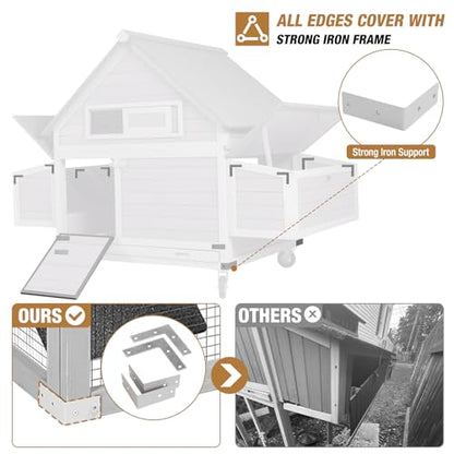 GUTINNEEN Chicken Coop Poultry Cage on Wheels Outdoor Duck Coop Wooden Hen House with Large Nesting Box, Movable