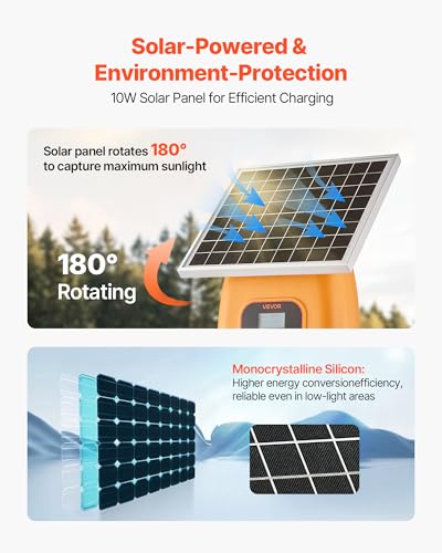 VEVOR Solar Fence Charger, 0.6J 8 kV Solar Powered Fence Charger, Electric Fence Energizer Kit, Keep Out Predators, 4-5 Days Runtime, for Livestock, Poultry, Garden Protection - style: 0.6J