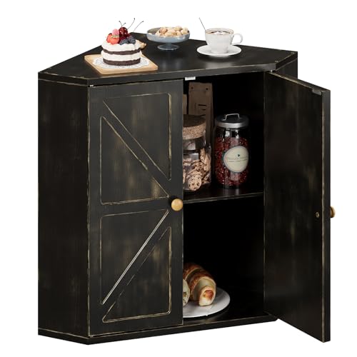 Trironsun Corner Bread Box for Kitchen Counter Double Layer Bamboo Bread Storage Container Large Capacity Bread Storage Bin Farmhouse Breadbox Organizer (Antique Black) - color: Antique Black