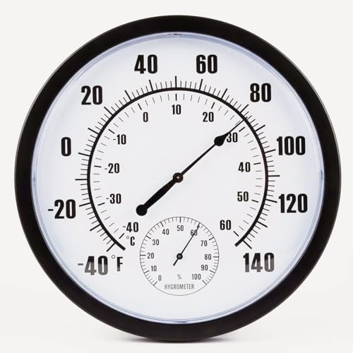10 Inch Indoor Outdoor Thermometer with Hygrometer, Analog Wall Mounted Temperature and Humidity Gauge, Large Easy to Read Display