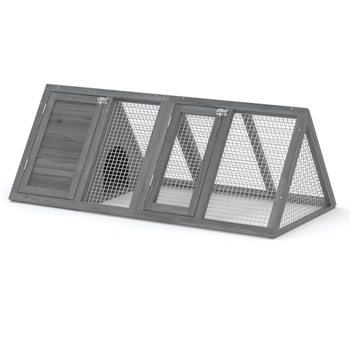 GOJOOASIS Chicken Coop for 2 Chickens Small Rabbit Hutch Quail Coop Wooden Bunny Cages Outdoor Chicken House w/Ventilating Wire (Grey) - color: Grey
