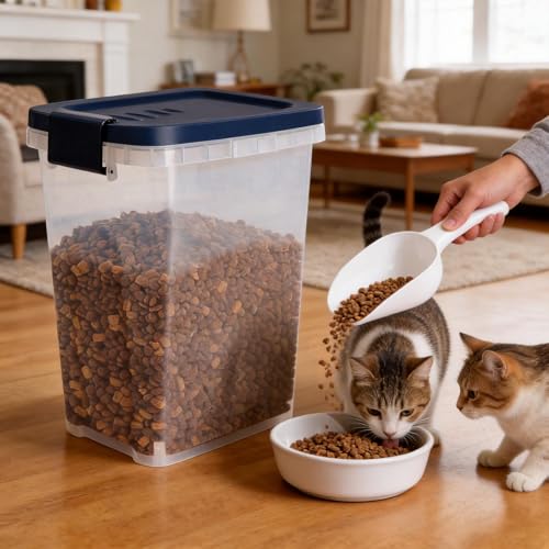 5-10 Lbs Cat Food Storage Container with Scoop - Airtight Dog Food Container - Buckle-Lock Pet Food Container for Dog, Cat, Bird Seed, Chicken, Dry Food Storage Bin Container for Rice, Cereal, Flour