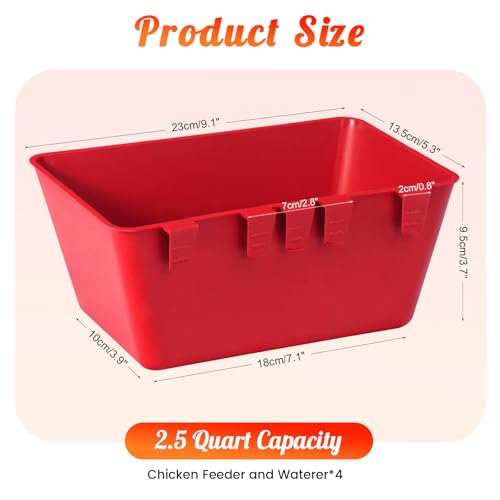 4 Pack Chicken Cage Cup 2.5 Quart Hanging Chicken Feeder | Chicken Waterer Trough,Hanging Fence Cage Feed Trough for Poultry Livestock,for Duck Goose Rabbit Duck Pigeon Bird Quail Pet