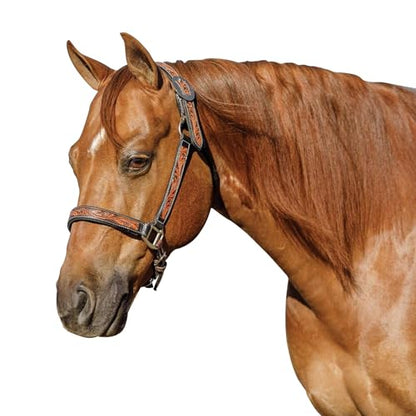 Schneiders Double S Tooled Leaf Padded Leather Ranch Halter for Horses | Elegant Design & Custom Fit for Your Horse - size: Full Horse