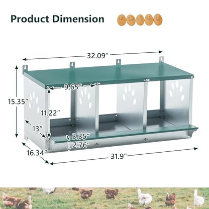 Chicken Nest Box, 3 Compartment Nesting Box, 3 Room Metal Nesting Boxes, Chicken Egg Laying Box Fit for Different Chicken Breeds