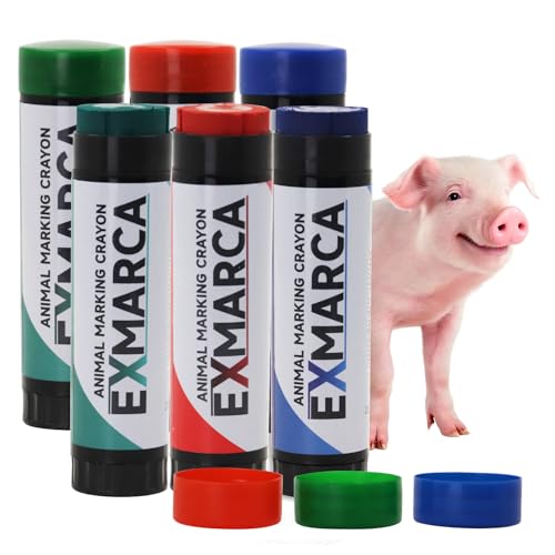 6PCS Livestock Marker Crayons Marking for Marking Animal Fur and Skin | Large Livestock Marker Crayon Pig Cow Goat Horse, Donkey, Waterproof Animal Skin Marking(2 Red, 2 Blue, 2 Green)