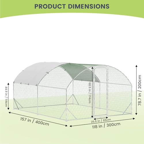 Large Metal Chicken Coop, Walk-in Poultry Cage, Large Chicken Run with Waterproof & Anti-UV Cover, Chicken Coop Run with Lockable Doors for Outdoor, 9.8 x 13.1 x 6.6FT - size: 9.8' W x 6.5' L x 13.1' H