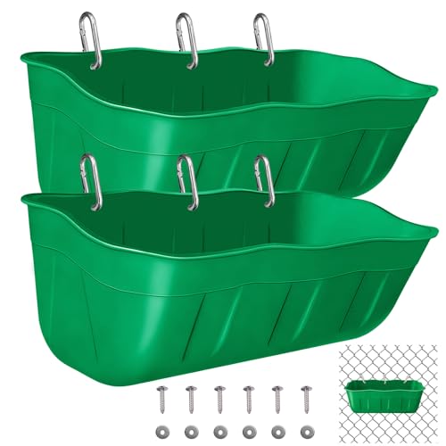 Hanging Goat Feeders,Chicken Feeder Waterer,Large Feed Trough 7.5 Quart 2 Pack,Hanging Fence Feed Trough for Poultry Livestock,Green - color: Green, size: 7.5 Quart (2 Pack)