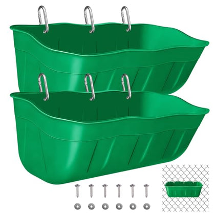 Hanging Goat Feeders,Chicken Feeder Waterer,Large Feed Trough 7.5 Quart 2 Pack,Hanging Fence Feed Trough for Poultry Livestock,Green - color: Green, size: 7.5 Quart (2 Pack)