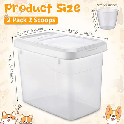 2 Pack Airtight Dog Food Storage Container, 22 Lbs Clear Pet Food Storage Bin with 2 Measuring Scoops for Pet Dog Cat Grain RiceTreat - size: 22 Lbs