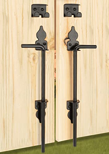 18" Heavy Duty Cane Bolt Gate Drop Rod Hardware Ground Latch for Wood PVC Vinyl Metal Fences Gates, Double Doors, Black Solid Steel -2 Pack - color: 2 PACK, size: 18 Inch