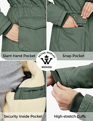 WenVen Women's Winter Warm Sherpa Lined Jacket Heavy Parka Coat with Hood - color: Green, size: Large