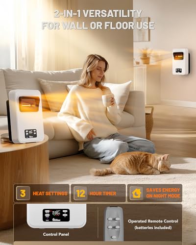 Dr. Infrared Heater Ecoheat Wall Hung or Wall Mounted Electric Space Heater, Dual System with Infrared and Fan Forced, Remote Control, 1500W, White