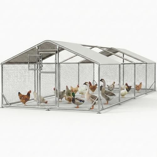 10x26FT Large Metal Chicken Coop, Dutch Door Chicken Run with Waterproof Cover and Chicken Wire, Walk in Chicken Coop for Hen House, Duck Coop and Rabbit Run - size: 4 Unit Coop Without Chicken Perch