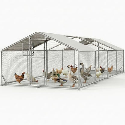 10x26FT Large Metal Chicken Coop, Dutch Door Chicken Run with Waterproof Cover and Chicken Wire, Walk in Chicken Coop for Hen House, Duck Coop and Rabbit Run - size: 4 Unit Coop Without Chicken Perch