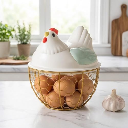 Chicken Egg Basket with Ergonomic Handles Farmhouse Storage Egg Collection Vegetable Fruit Organizer Metal Mesh Suitable for Home Decoration, Green
