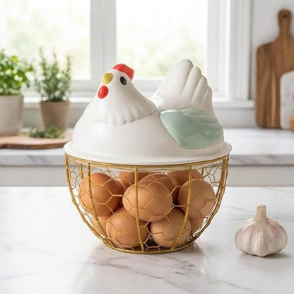 Chicken Egg Basket with Ergonomic Handles Farmhouse Storage Egg Collection Vegetable Fruit Organizer Metal Mesh Suitable for Home Decoration, Green
