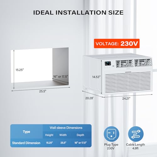 ROVSUN 10000 BTU Through the Wall Air Conditioner with Remote Control, 4-in-1 Wall AC Unit, Heater, Dehumidifier & Fan with Timer for Bedroom, Apartment, Dorm up to 450 Square Feet, 230V/60Hz - style: 10000 BTU-Cool & Heat
