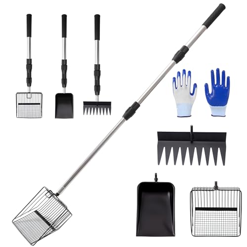 Chicken Poop Scooper- Chicken Coop Pooper Scooper for Sand 4-Piece,with Stainless Steel Handle Sifter Chicken Coop Litter Scoop Supplies,for Hens Ducks Rabbits (Up to 10 Chickens)