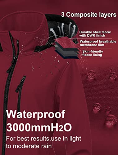 CREATMO US Women's Lightweight Waterproof Long Softshell Tactical Jacket Fleece Lined Windbreaker - color: Burgundy, size: Small