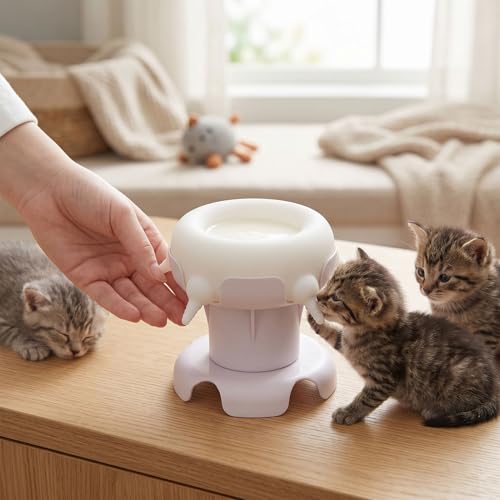 Zopsc Pet Milk Feeder Station, 4 Nipples Silicone Feeding Bowl for Puppies Kittens, Small Animal Nursing Bottle with Leakproof Design for Pet Owners - color: White
