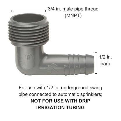 Rain Bird SWGE075S EZ Pipe Elbow Fitting, 3/4" Male Pipe Thread x 1/2" Spiral Barbed Elbow, 1-Pack - size: 1 Pack, style: 3/4" MNPT x 1/2" Barb Elbow