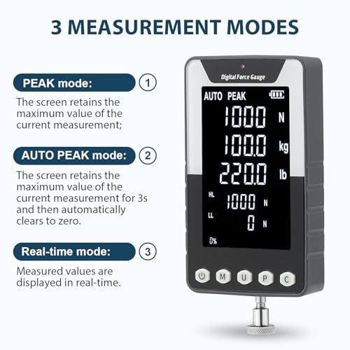 1000N Digital Force Gauge Push Pull Meter with USB Output | 3.9 Inch Large Display Multi Units N Kg Lb Calibration Certificate Included for Tension Compression Destructive Testing