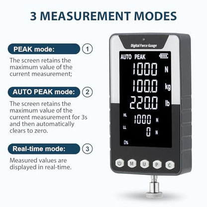 1000N Digital Force Gauge Push Pull Meter with USB Output | 3.9 Inch Large Display Multi Units N Kg Lb Calibration Certificate Included for Tension Compression Destructive Testing
