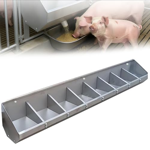 Large Stainless Steel Pig Feeder - Durable Hog Trough for Fattening Pigs, Indoor/Outdoor Use, Waste-Reducing Design with Separated Fence Mount, Ideal for Farmers,2meter/8hole - size: 2meter/8hole