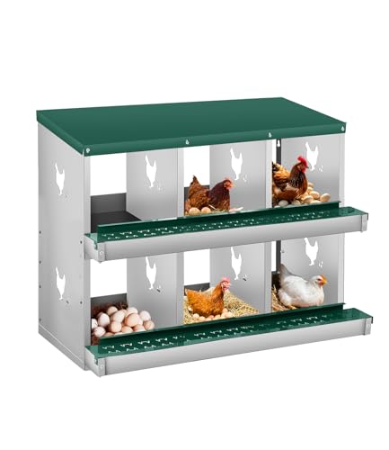 Garvee Chicken Nesting Box, 6 Compartment Metal Nesting Box,Wall Mount Chicken Nesting Boxes for Laying Eggs,Easy Egg Collection,6 Room Nest Boxes for Chickens