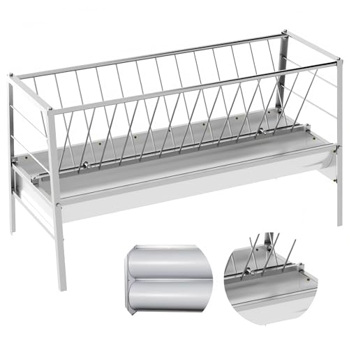 59" Livestock Hay Feeder 88 Gallon, Stainless Steel 2-in-1 Pasture Feeder Feeds 18 Goats, Durable Hay Rack with 7" Deep Feed Pan, Indoor & Outdoor Feeder for Sheep, Calf, Cow, Miniature Horse, Farm