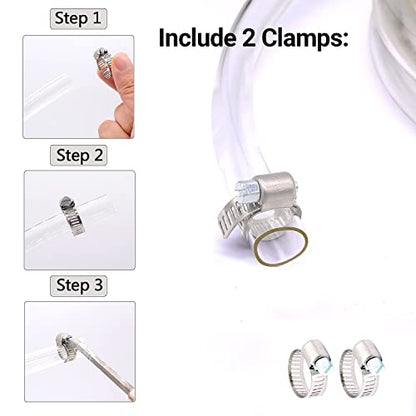 Clear Vinyl Tubing - 1/2" ID 5/8" OD, 50 Ft, 60PSI, Flexible Plastic, BPA Free, Reinforced, With 2 Screw Clamps - size: 1/2'', style: 50 feet