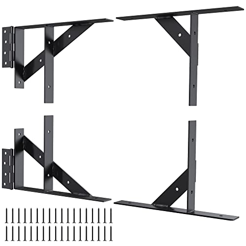 Gate Corner Brace Bracket Gate Kit for Wooden Fence Gate Hinges No Sag Frame Kit for Shed Doors, Driveway Gates, Corral Gates, Wood Windows (Black)